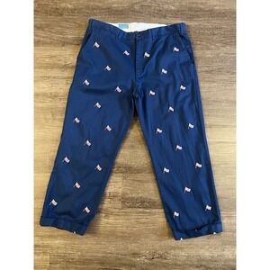 Castaway Nantucket Navy Pants Embroidered Flags 38 4th Of July USA Coastal E21